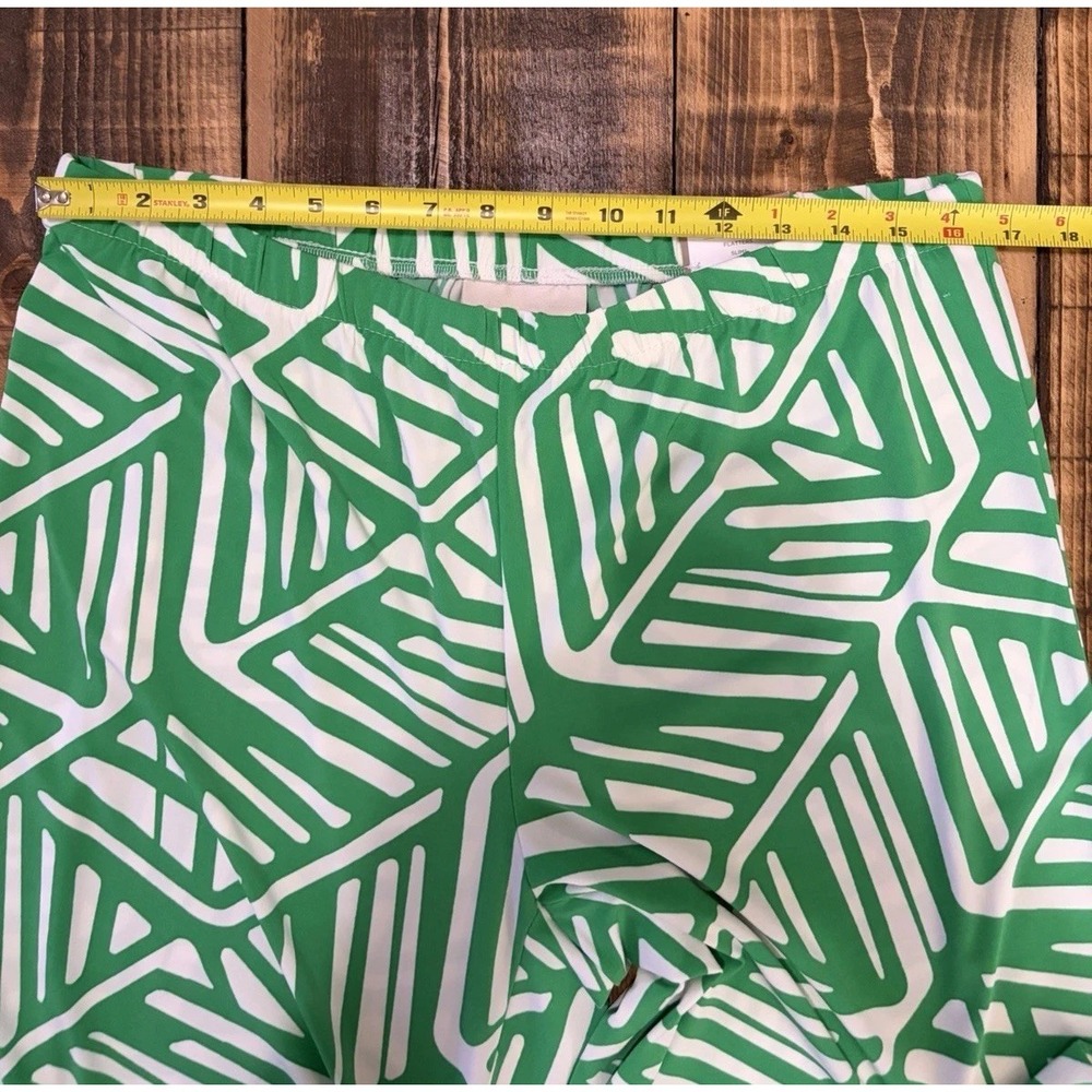Chicos Travelers Womens 2 Green Geometric Wide Leg Pull On Palazzo Pants Stretch - Picture 8 of 8